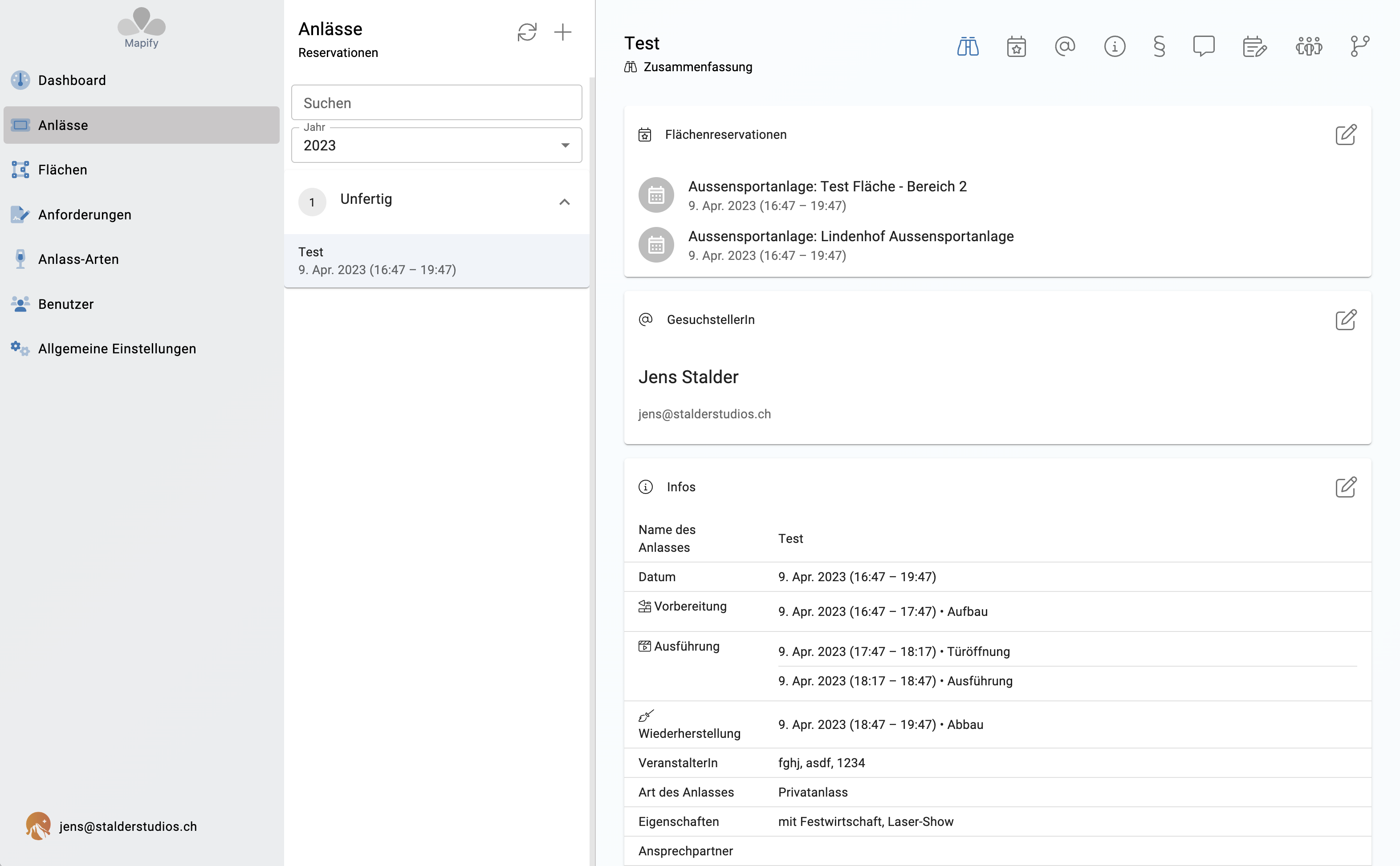 Admin Anlass Übersicht