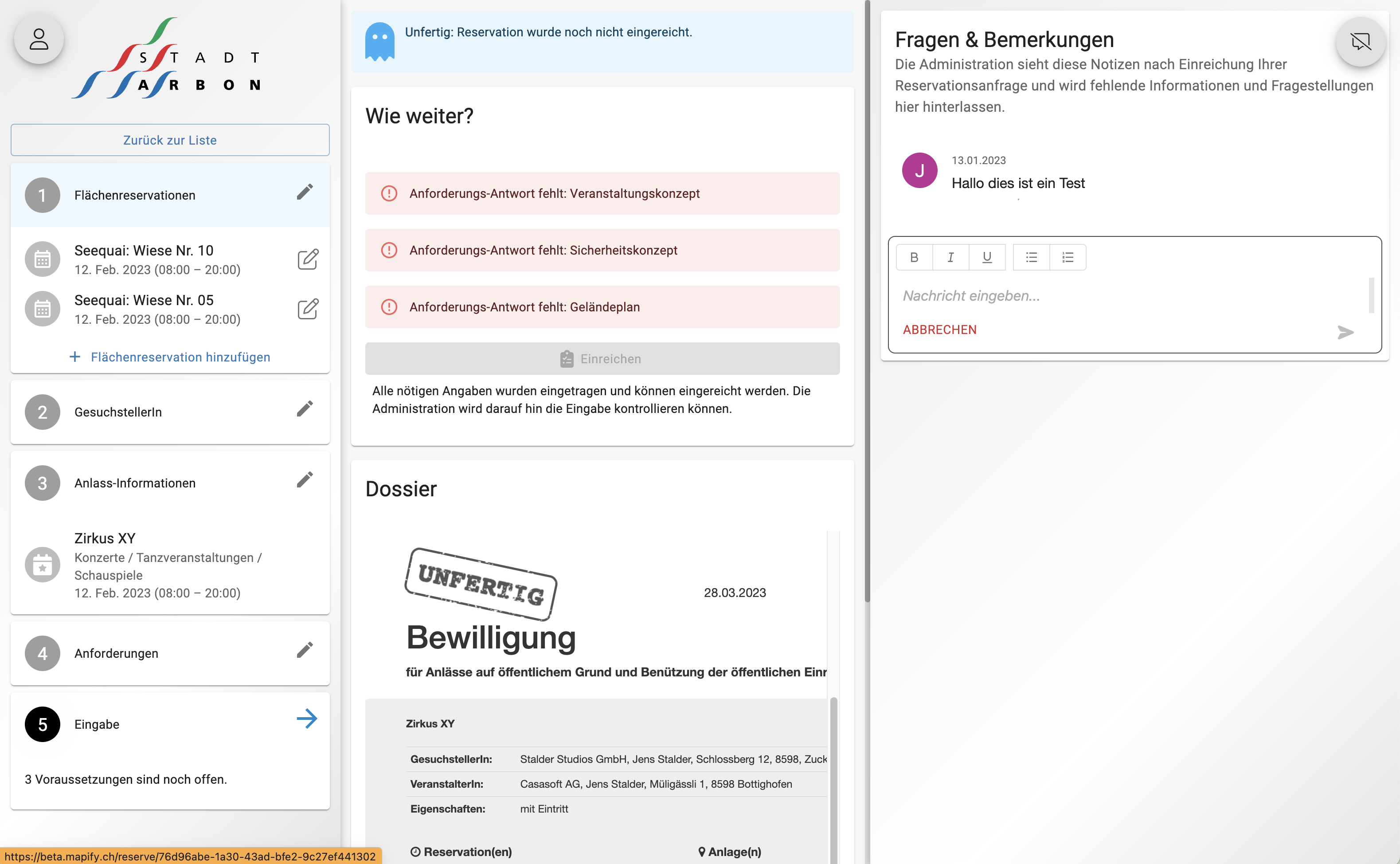 Gesuchsteller Einreichung